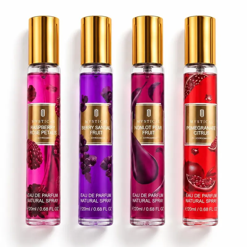 Women's MYSTICAL Pheromone Attraction Long Lasting Perfumes 4-Piece Premium EDP Spray Kit - 4-in-1 Fragrance Wardrobe, Travel Size 20ml (0.68 Fl Oz x4), Fruity Berry Pomegranate Citrus Scent, Retail Gift Box with Decorative Bottles