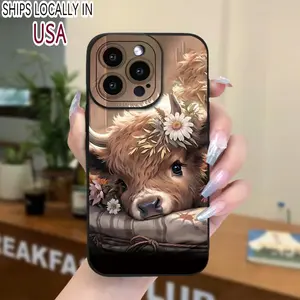 Cute Cow Exquisite Printing Phone Case, black Classic Matte for iPhone 16/15/14/13/12/11/X/Xr/Xs/8/7/SE Mini Plus Pro Max Series Full Protection Mobile Phone Shell Phone Case Smile Protector