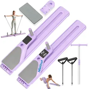 Multifunctional Pilates Reformer Homhut Pilates Board Home Exercise Equipment With Resistance Bands Reps Kcal Timer Full Body Workout Sets For Women Purple