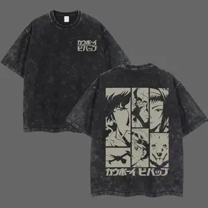 COWBOY BEBOP Anime Double Printed Vintage Oversized Tee Unisex Anime Manga Heavy Cotton T-shirt, Anime Lover Top 90s graphic good tees Casual American Short Sleeve Oversized Vintage Anime T-Shirt - Soft Washed Harajuku Casual Graphic Tee for Men Women