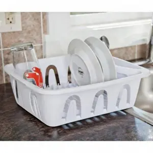 Essentials Small Dish Drainer - Black or White Plastic -13.75 Inches