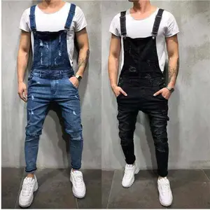 Men’s high-street ripped denim overalls/jumpsuits (dungarees), hip-hop cargo bib pants, cowboy jeans — new for 2023