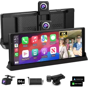 10.26''Wireless Apple CarPlay Screen Carplay Touchscreen for Car with Unique Bracket & 4K Dash Cam Portable Android Auto Car Stereo, Car Audio Receivers 1080P Backup Camera, Bluetooth/GPS Navigation/AirPlay/Voice Control