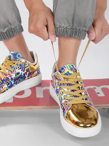 Men's Thick Sole Skate Shoes, Colorful Graffiti Design, Casual Youth Classic Style, Height Increasing, Size 39-48, Fabric Upper, Rubber Sole