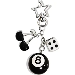 Red/Black Lucky Dice Cherry 8 Ball Keychain Star Bags Charms Cute Y2k Aesthetic Aessory for Keys Women Men