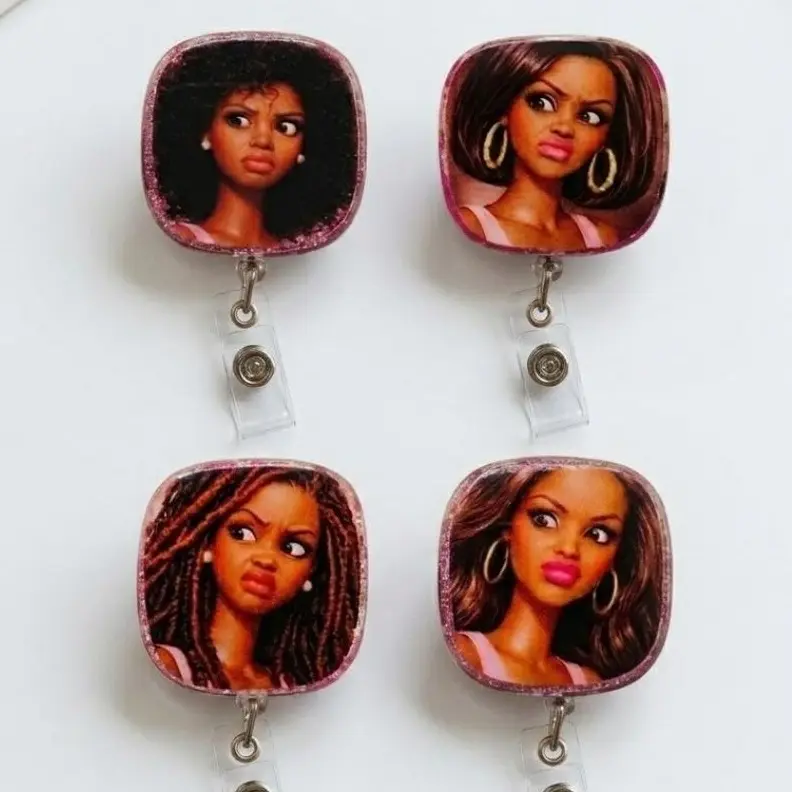 Melanin Queen Disgusted Face Retractable Badge Reel Cute Funny Nursing ID Name Tag Clip For Black Nurses Doctors Medical Students Gift