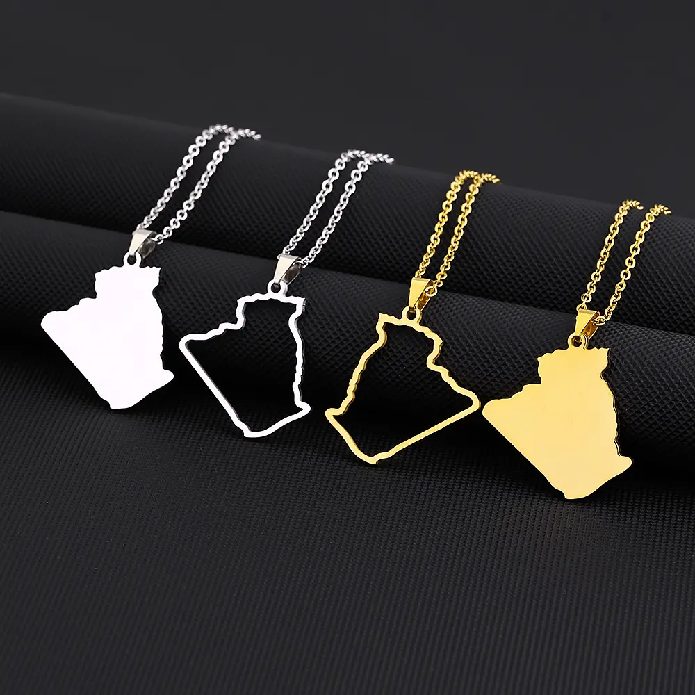 Titanium steel smooth surface hollow Algeria map modeling necklace Men and women couples ethnic style necklace