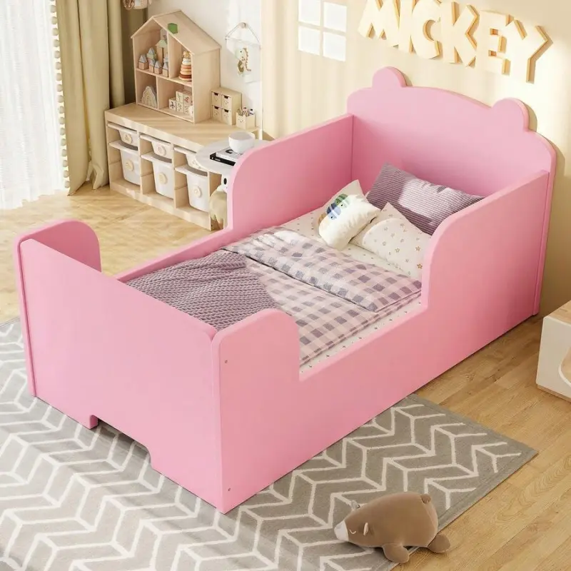 Bear Shaped Toddler Floor Bed Frame For Boys & Girls, Montessori Baby Floor Bed For Toddlers 1-3, Transition Bed From Crib, Low Profile Toddler Bed, Blue