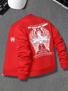 New vintage "My Guardian Angel" monogram print loose casual stand-up collar slim Long Sleeve sweatshirt jacket shirt men's, spring and autumn fashion simple and versatile zipper jacket