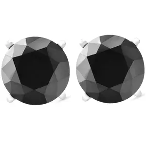 14k White Gold 1ct Round Cut Black Diamond Studs