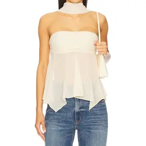Women's Summer Tube Tops Sleeveless Strapless Asymmetrical Hem Loose Bandeau Tops Casual Shirts cute  top  for  women
