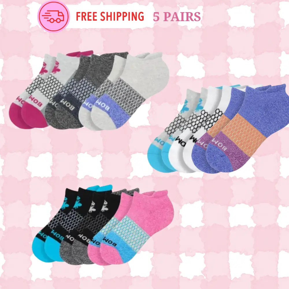 Pack 4/5 Bombas Ankle Socks, Cushioned Footbed & Honeycomb Arch Support, Seamless Toe, Blister Tab, Soft Cotton Blend, Size S, M, L, Women's Men's Daily wear