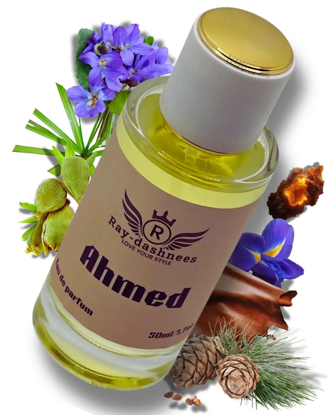 Ahmed Eau De Parfum Spray 1.7 oz by Ray-dashnees | Woody Leather Warm spicy Powdery Violet | Unsex Perfume