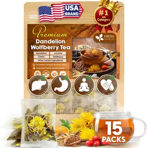 Dandelion Wolfberry Tea - a Natural Blend of Six Herbal Ingredients, Dandelion, Licorice, Cassia, Wolfberry Supports Kidneys & Liver Health (PCOS, Pregnancy, Fibroids, PMS, Menstrual Cycle, Mood), Hormone Balance Tea Beverage