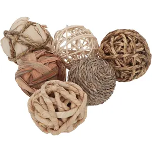 Set of 6 Decorative Balls for Centerpiece Bowl Fillers, 2.8 inch Assorted Rattan Wicker Balls Spheres Orbs, Vase Fillers, Home Table Decor