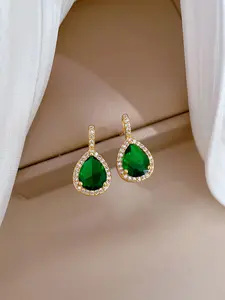 1pc Green Teardrop Gem Necklace & Earring Set + Luxury Gift Box Style + Teardrop Emerald/Zircon Inlaid Details + Women's Holiday/Birthday Noble Style Gifting Jewelry