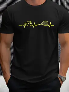 [Love Tennis Men's Tee] Love Tennis" Men's Casual Tee - Breathable Polyester, Short Sleeve, Crew Neck, Summer Fashion Shirt