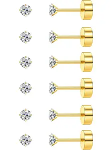 6 Pairs 20G Cartilage Earring Stud for Women Men 316L Surgical Steel Flat Back Earrings Set, 2-6mm Round CZ Barbell Stud Earrings for Cartilage Tragus Helix Piercing Jewelry