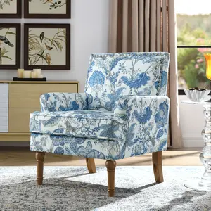 Accent Chair, Floral Upholstery, Nailhead Trim, Solid Wood Legs, Farmhouse Style, Armchair, Blue And White, Living Room Seating, Traditional Furniture, French Country,Blue/Earthy Yellow/Red