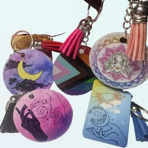 Custom Metal Circle Keychain with Leather Tassles - Personalized Hand Pressed Design & Unique Tassel Options for Everyday Use