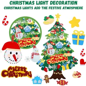 Eco-Friendly Felt Christmas Tree for Toddlers DIY Version with 3M LED Light String Wall Hanging Xmas Decor Easy Assembly Fun for Kids Magical Gift Ornaments Decoration