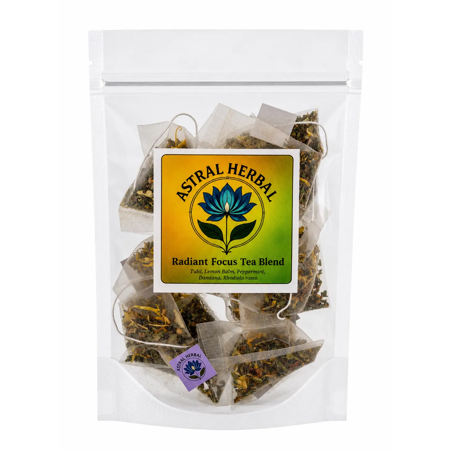 Radiant Focus Pyramid Tea Bags - Tulsi, Rhodiola, Peppermint & More