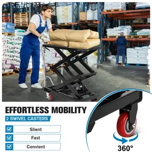 330LBS Hydraulic Lift Table Cart, Double Scissor Lift Height Adjustable 11.5-50 Inch Non-Slip Platform with Lockable Wheels Heavy Duty Material Dolly for Warehouse Garage Workshop