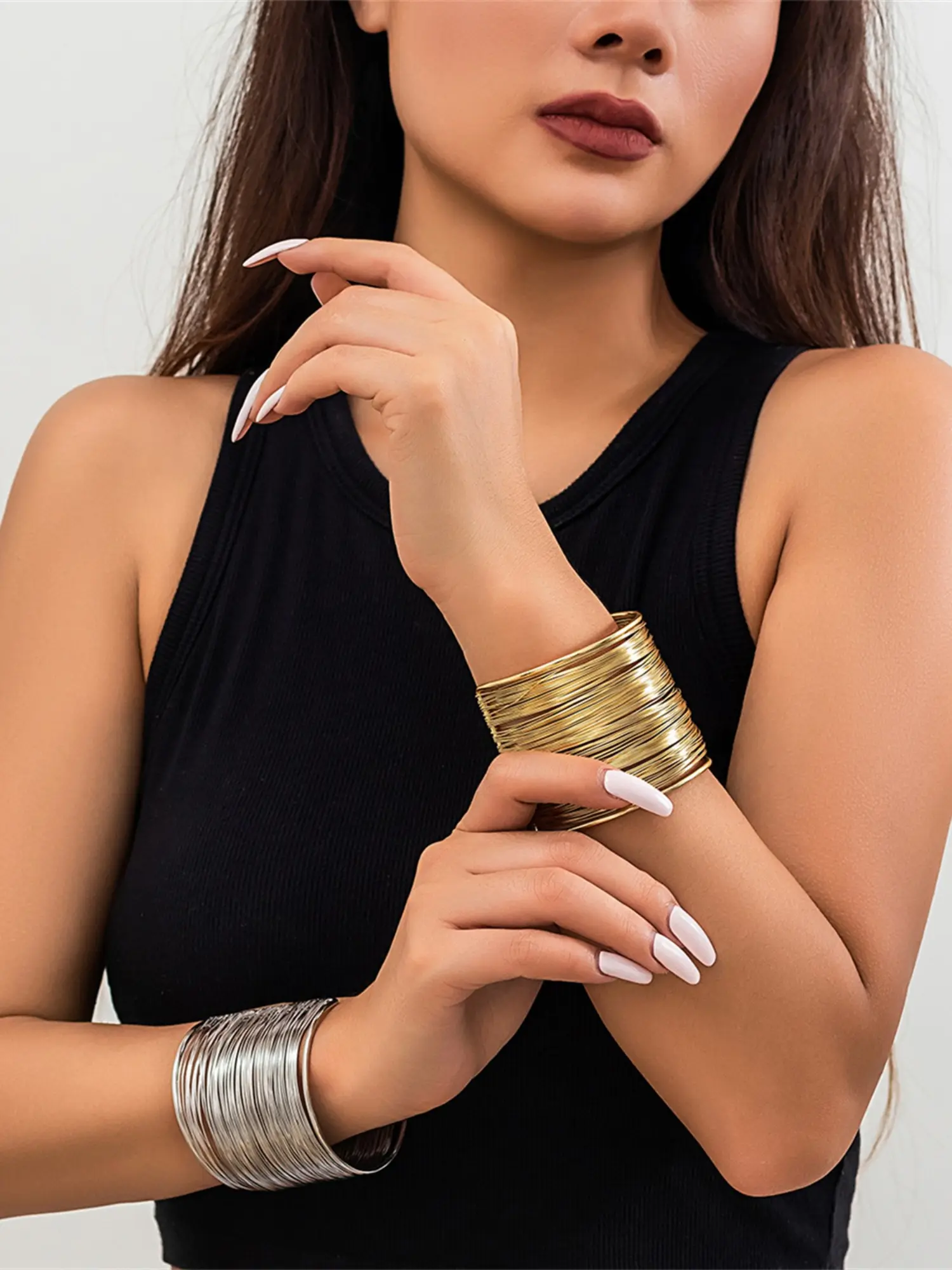 Vintage Hyperbolic Layered Gold Plated Wide Wire Bracelet Cuff Bangle Trendy Stack Bangle for Women Exaggerated Wrist Wrap Bangle Hand Jewelry Gift Fashion Bracelets
