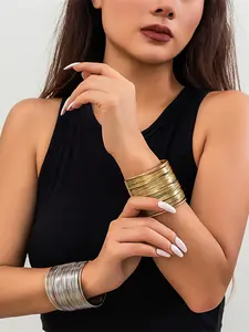 Vintage Hyperbolic Layered Gold Plated Wide Wire Bracelet Cuff Bangle Trendy Stack Bangle for Women Exaggerated Wrist Wrap Bangle Hand Jewelry Gift Fashion Bracelets