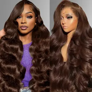 Chocolate Brown Lace Front Wig 180 Density Brown Body Wave 13x6 HD Lace Front Wigs Human Hair Pre Plucked With Baby Hair Brown wig Colored 4# Frontal Human Wig for Women