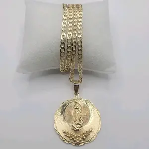 Virgin Mary with Flowers Cuban Link Style 24 Inches 4 Millimeters Laminated Gold Jewerly Necklace
