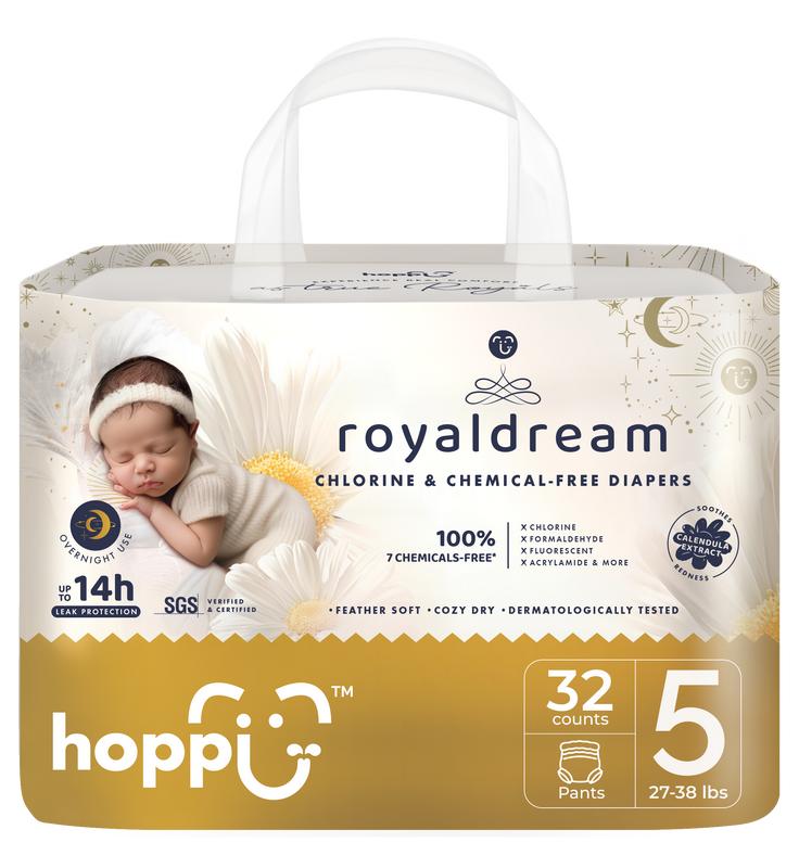 Hoppi 360° Waistband Potty Training Pants | Size 5 Pull Up Diapers (27-38 lbs) | Ultra Soft Hypoallergenic for Sensitive Skin | Absorbent Overnight Leak Protection, 32 Count