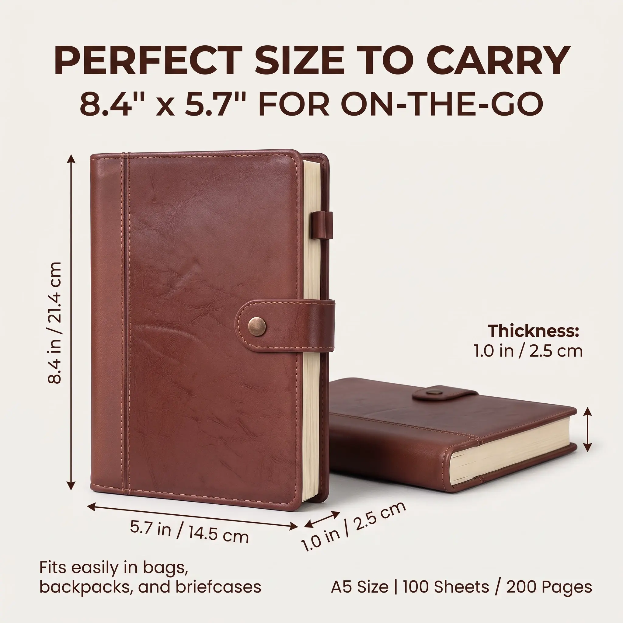 2-Pack Vintage Brown A5 PU Leather Hardcover Business Notebooks with Snap Buckle, 124 Sheets/248 Pages Cream Paper, 2-Tone Spliced Cover, 8.43in x 5.71in for Office Work Note-Taking board