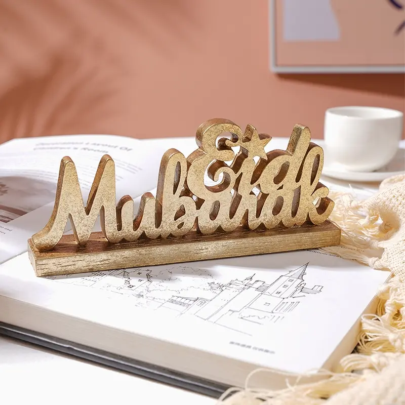 1pc Ramadan Creative Gold Silver Eid Mubarak Letter Decoration, Religious Home Decor, Resin Material Vintage Design, Festival Craft for Eid Al-Fitr Home Party Window Decor