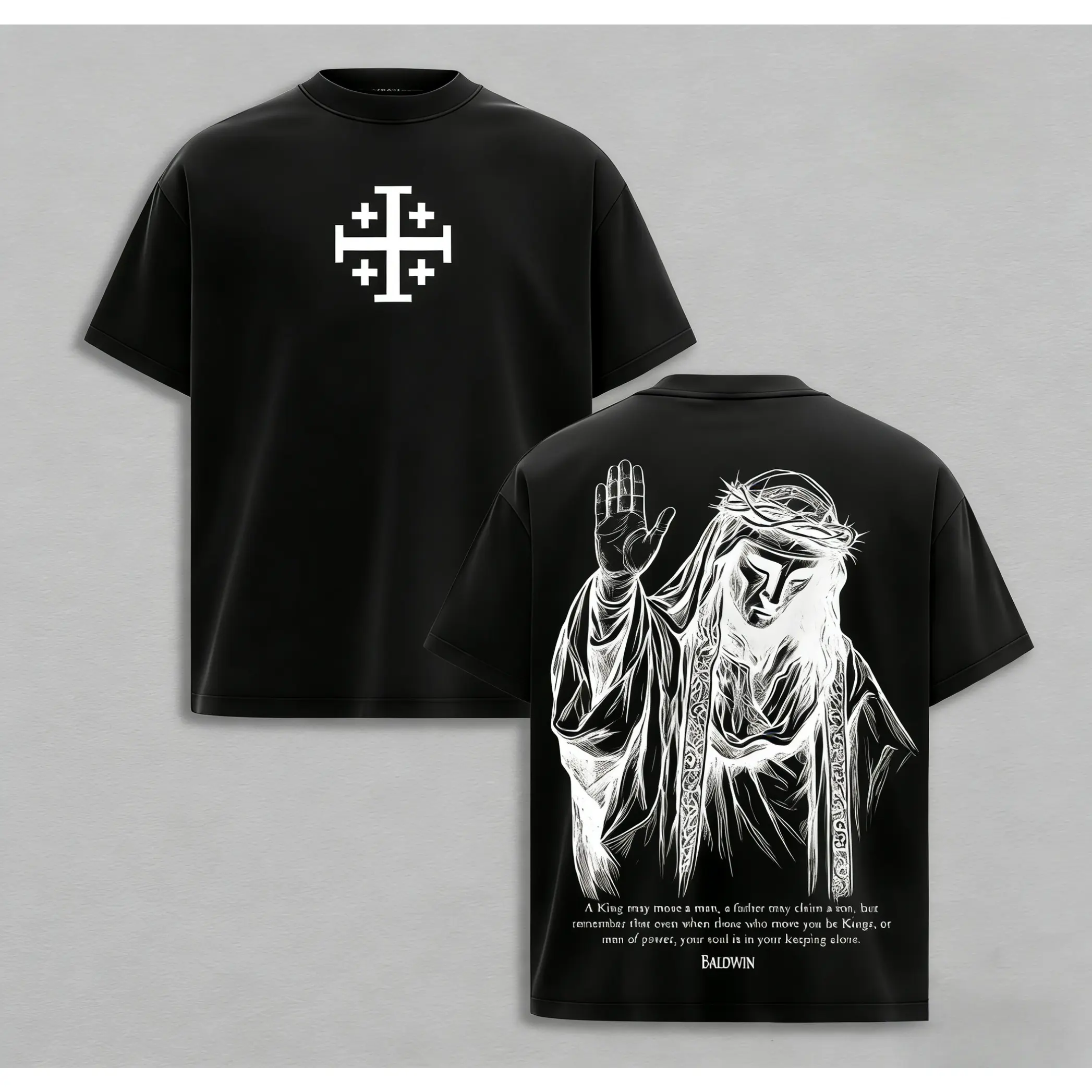 Baldwin IV "The Leper King" T-Shirt Washed, Crusader King of Jerusalem Tee, Jerusalem Cross Medieval Christian Shirt, Vintage  Gothic Faith Streetwear - Jesus Apparel - Christian Outfit-ZB