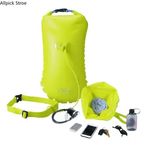 Waterproof Swim Buoy Dry Bag for Open Water Swimming, Inflatable PVC Float Storage Bag with Adjustable Waist Strap for Rafting, Kayaking, Beach, Snorkeling and Outdoor Water Sports Safety Gear