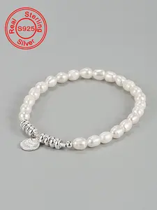 S925 Sterling Silver Baroque Pearl Beaded Bracelet, Fashion Jewelry for Party, Daily Clothing Decor, Trendy All-match & Exquisite Jewelry for Birthday Gift, Pretty Bracelet