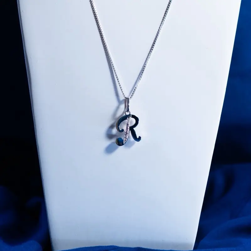 Elegant 925 Silver Letter 'R' Pendant Necklace Unisex