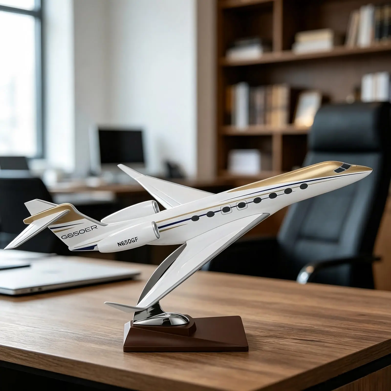 G650 Private Jet Resin Model, Detailed Business Jet Display Model Resin Material Airplane Figurine with Base