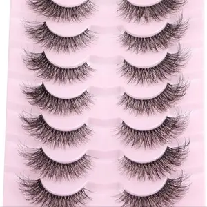 Clear Band Faux Mink Lashes Fluffy 16mm Cat Eye Transparent Band Wispy Eyelashes Invisible Strip Lashes Pack - False Eyelashes - Cosmetic, Makeup