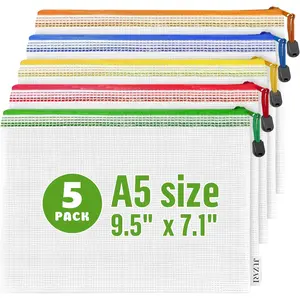 5 Pack A5 9.5x7.1in Small Clear Waterproof Mesh Zipper Pouch Bags for Organizing Travel Receipts Makeup Storage