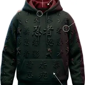 Dark Ninja Hoodie with Embossed Kanji Design and Hidden Ninja Motif