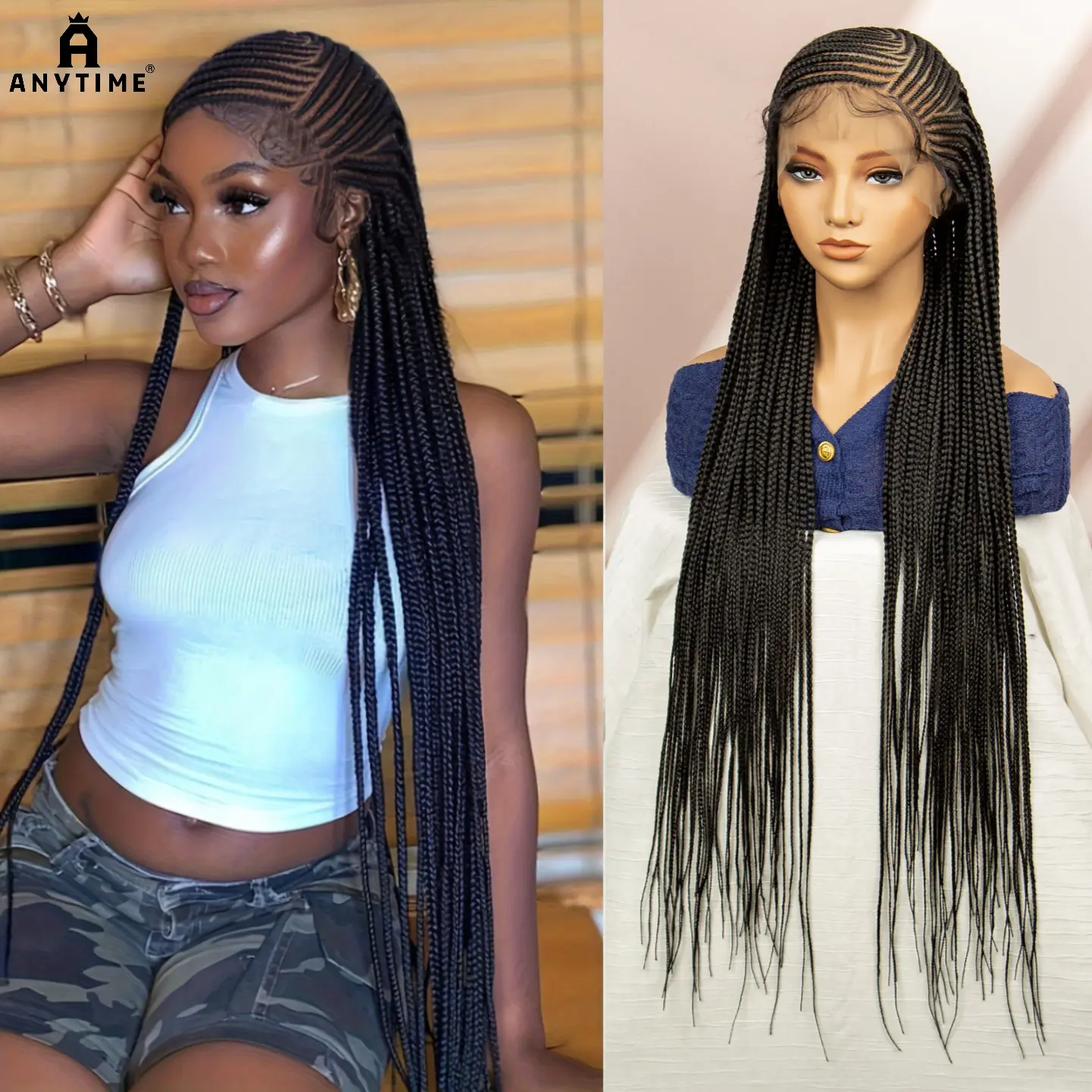 Anytime wig Box Braided Wigs Cornrow Braided Wigs Synthetic HD Full Lace Front Box Braid Wigs For Women Black Color Daily Party Custom Christmas Wig