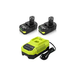P102 Replacement   Capacity  Battery and Charger for Ryobi 18V  Lithium   Battery P102 P103 P104 P105 P107 P108 P109 P122 Cordless Power Tools Compatible with Ryobi 18V Charger 2Packs 18V 3000mAh