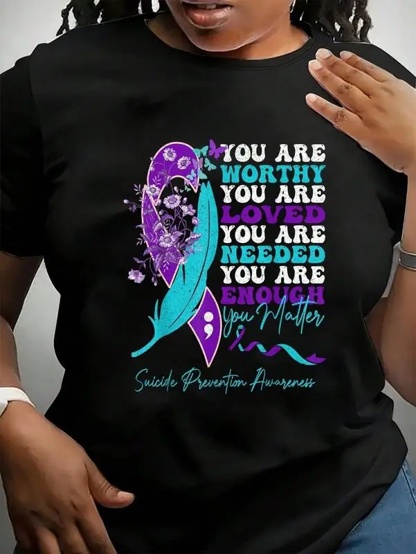 Vintage Graphic T-Shirt, Unisex 100% Cotton Tee with Suicide Prevention Awareness Print, Classic Short Sleeve Top for Summer, Tshirt
