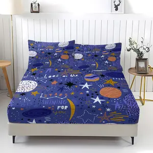 3-Piece Fantasy Universe Starry Sky Pattern Fitted Sheet Set, Soft And Durable Bedding Set, Including 1 Piece Flat Sheet And 2 Pieces Pillowcases, Daily Holiday Birthday Gift Bedroom Decoration For Children And Adults