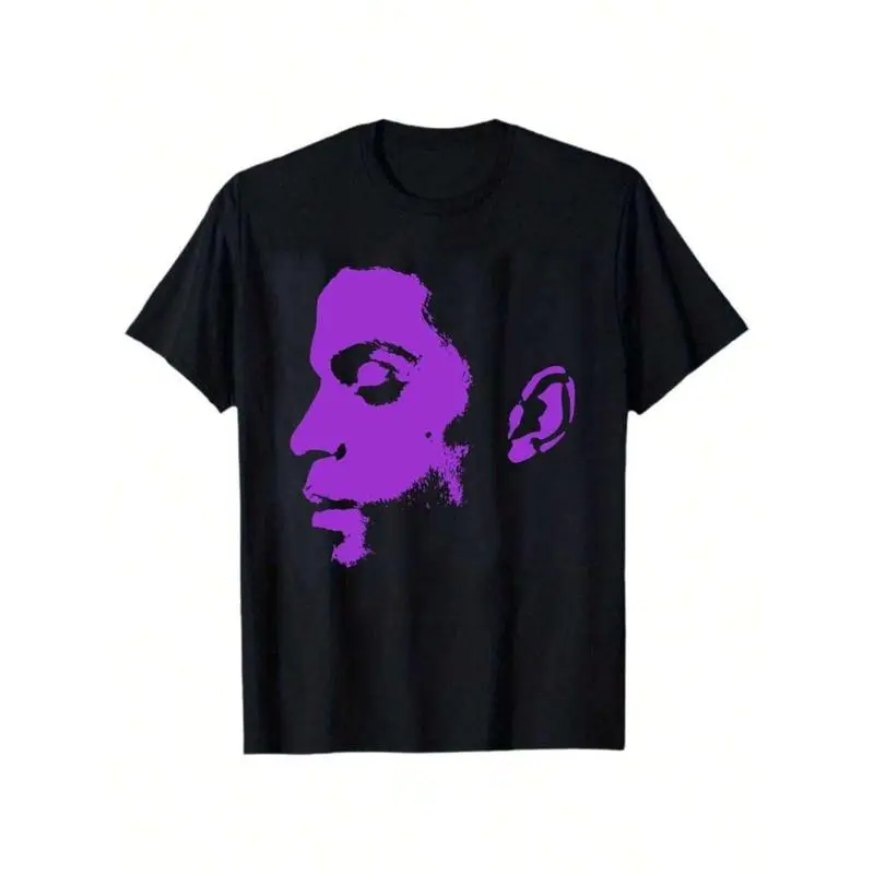 Men's Graphic T-Shirt with Prince Print, Casual Short-Sleeve Crew Neck Top in Soft Cotton, Lightweight and Breathable, Streetwear, Tops, Shortsleeve, Menswear, Breathable Fabrics, All Seasons, Round Neck, Tshirt, Bold Graphic, Basic, Chic