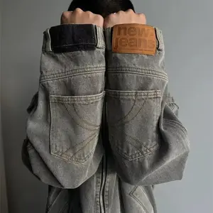 2025 New Niche Trendy Brand Deconstructed Washed Heavy-Duty Reversible Split Loose Denim Jacket Unisex American High Street Jacket Spring Autumn