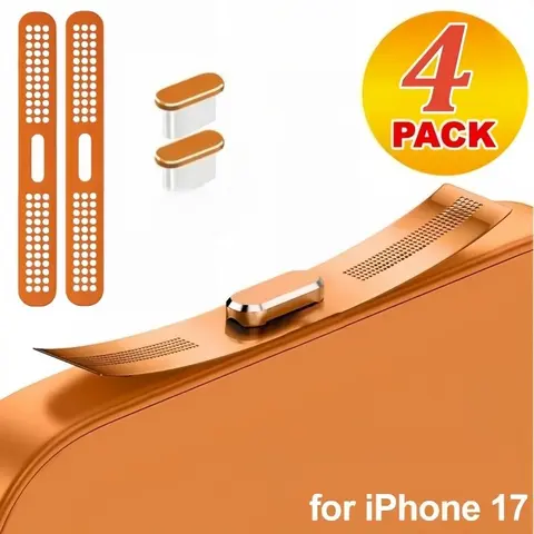 4pcs Metal Dust Plugs, Durable Speaker Dust Stickers Speaker Cover for Smartphone iPhone 17 Pro/17 Pro Max, Includes Speaker Protection Case and Metal Dust Plugs, Accessories