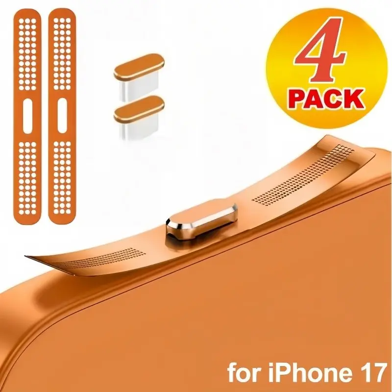 4pcs Metal Dust Plugs, Durable Speaker Dust Stickers for Smartphone iPhone 17 Pro/17 Pro Max, Includes Speaker Protection Case and Metal Dust Plugs, Accessories, Protector